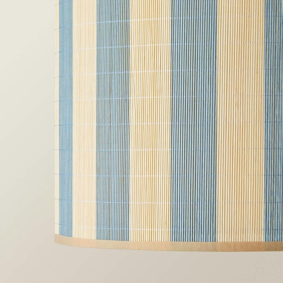 image 1 of ValueLights Lori Blue Stripe Bamboo Drum Ceiling Lamp Shade Blue