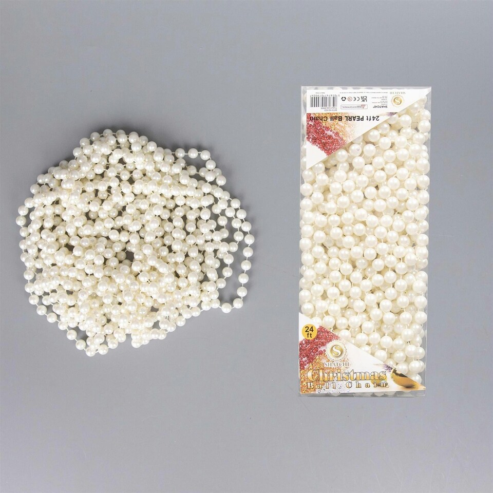 image 1 of Pearl Shiny Christmas Bead Chain Metallic Garland Artificial Pearls Tinsel For Tree Hanging Decorations,7.2m (24ft)