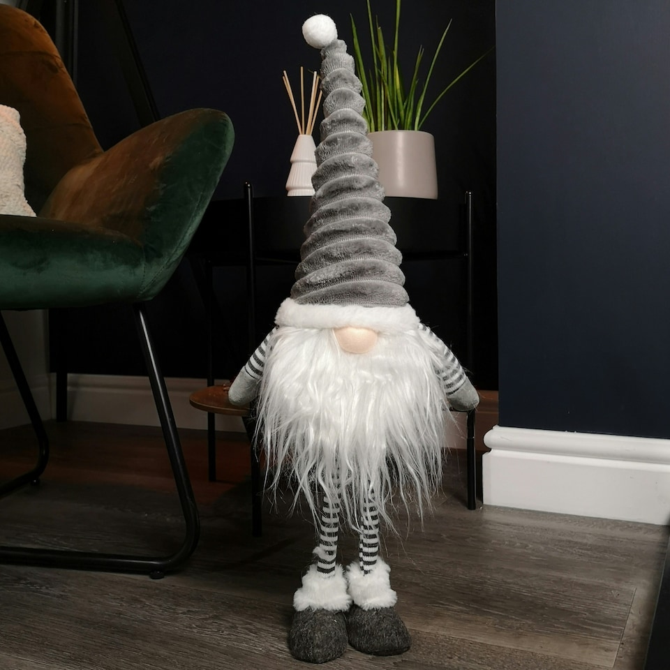 image 1 of 53cm Standing Plush Christmas Gonk with Grooved Hat in Grey