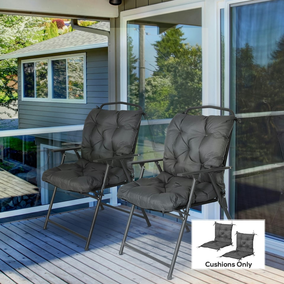 image 1 of Outsunny Set of 2 Garden Chair Cushions Seat Pad for Outdoor & Indoor Use Grey | Dark Grey