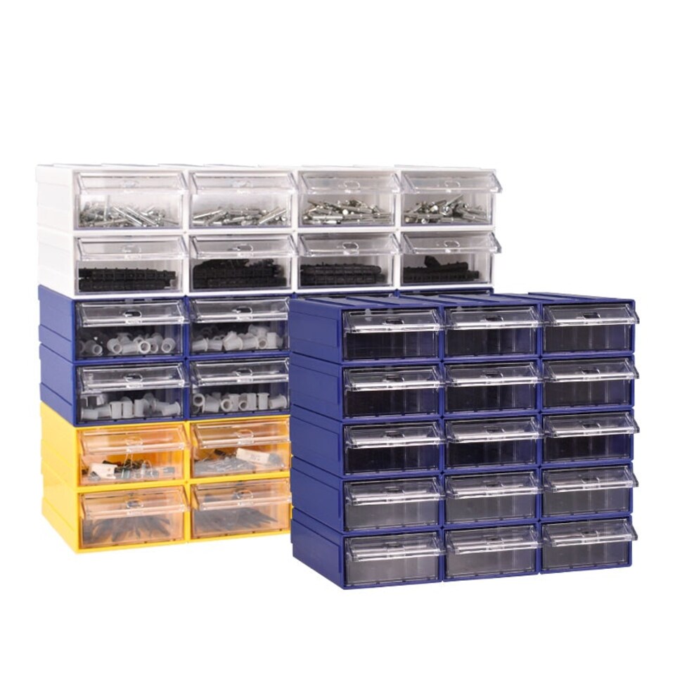 image 1 of White Stackable Plastic Storage 2 Drawers with Removable Compartments