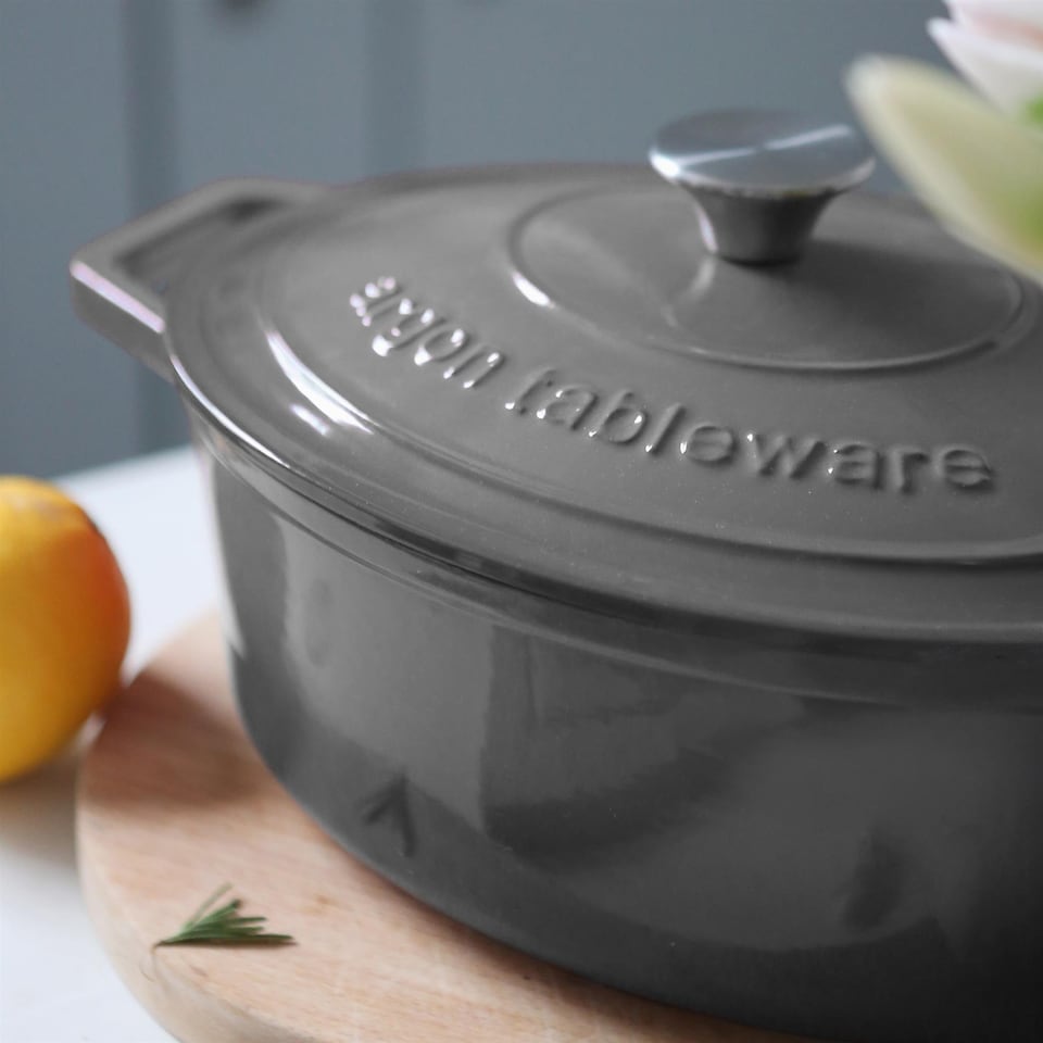 image 1 of Argon Tableware Oval Cast Iron Casserole Dishes - 4.68L - Slate Grey - Pack of 2 | Grey | Slate Grey | 2