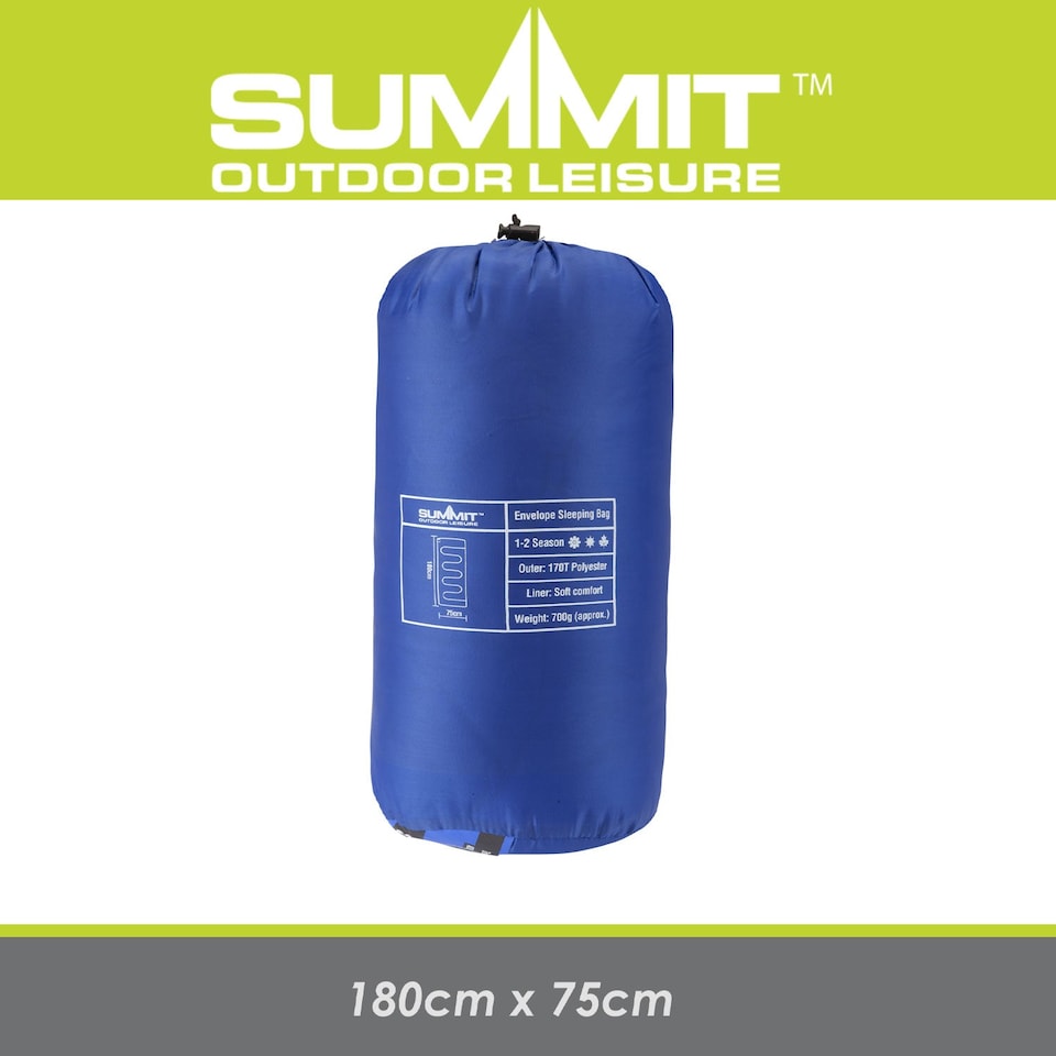 image 1 of vfm-estore Summit Trekker Envelope Sleeping Bag Single - Blue, 180 x 75 cm