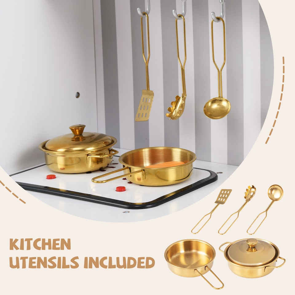 image 1 of COSTWAY Play Kitchen Toy Set Kids Kitchen Playset Chef Pretend Play Toy-Golden