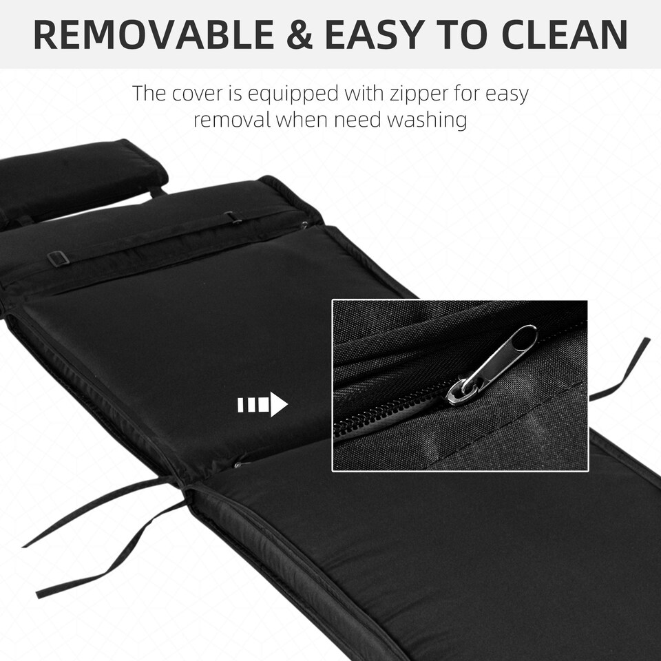 image 1 of Outsunny Garden Sun Lounger Chair Cushion Reclining Relaxer Indoor Outdoor Black | Black