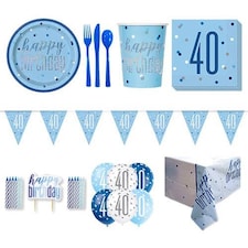 Blue Glitz 40th Birthday 8 Person Deluxe Party Pack