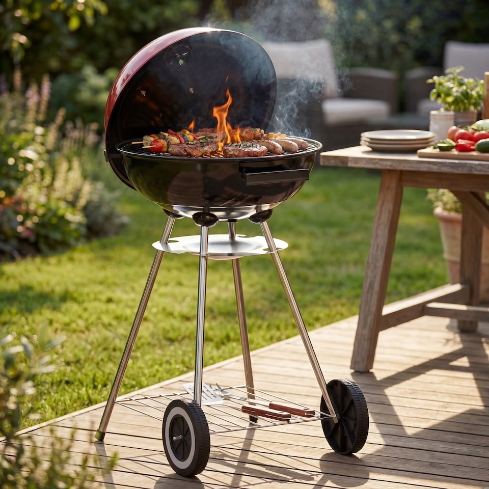 image 1 of Garden Vida Memphis Freestanding Lightweight Portable Kettle BBQ Grill - Black & Red