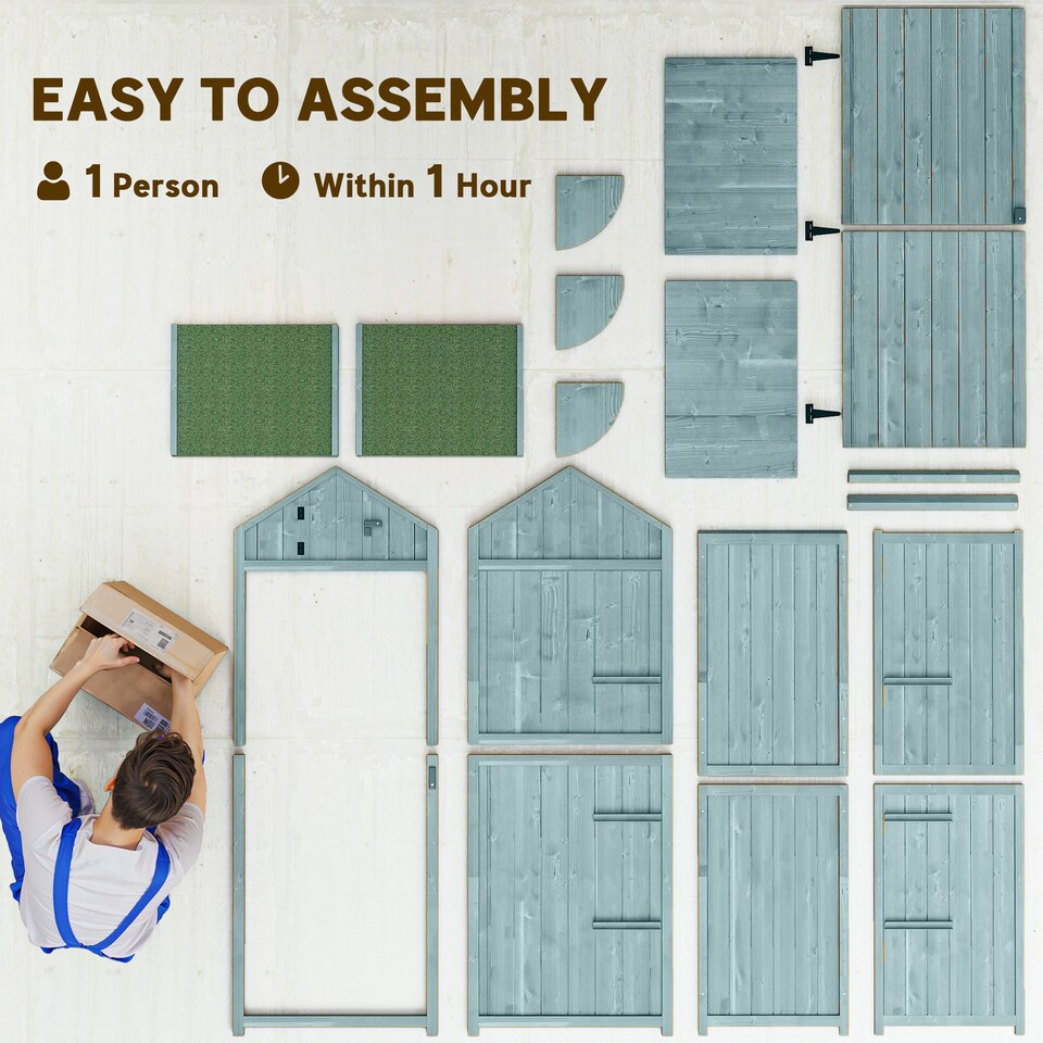 image 1 of Outsunny Garden Shed Vertical Utility 3 Shelves Shed Wood Outdoor Garden Tool Storage Unit Storage Cabinet, 77 x 54.2 x 179cm  Blue