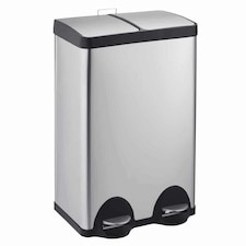 Cooks Professional Dual Recycle Kitchen Pedal Bin 60L | Dual Pedal | 2 x 30L Removable Compartments | Silver
