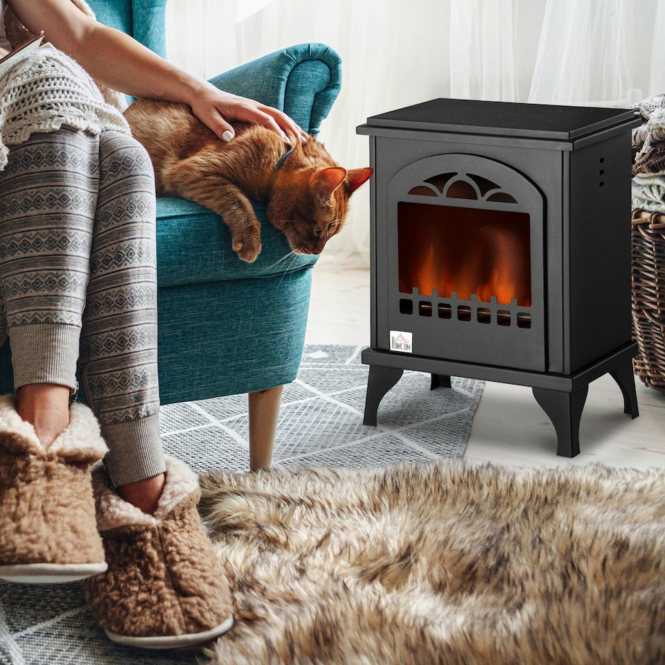 image 1 of HOMCOM Free Standing Bio Ethanol Fireplace Heater with 0.9L Tank, Black