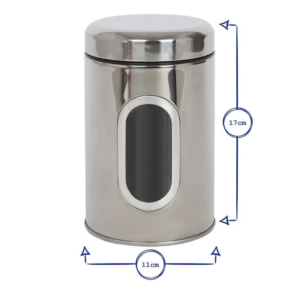 image 1 of Harbour Housewares Food Storage Container - 1x Metal Kitchen Caddy Barrel with Airtight Lid & Transparent Viewing Window | Black | Black