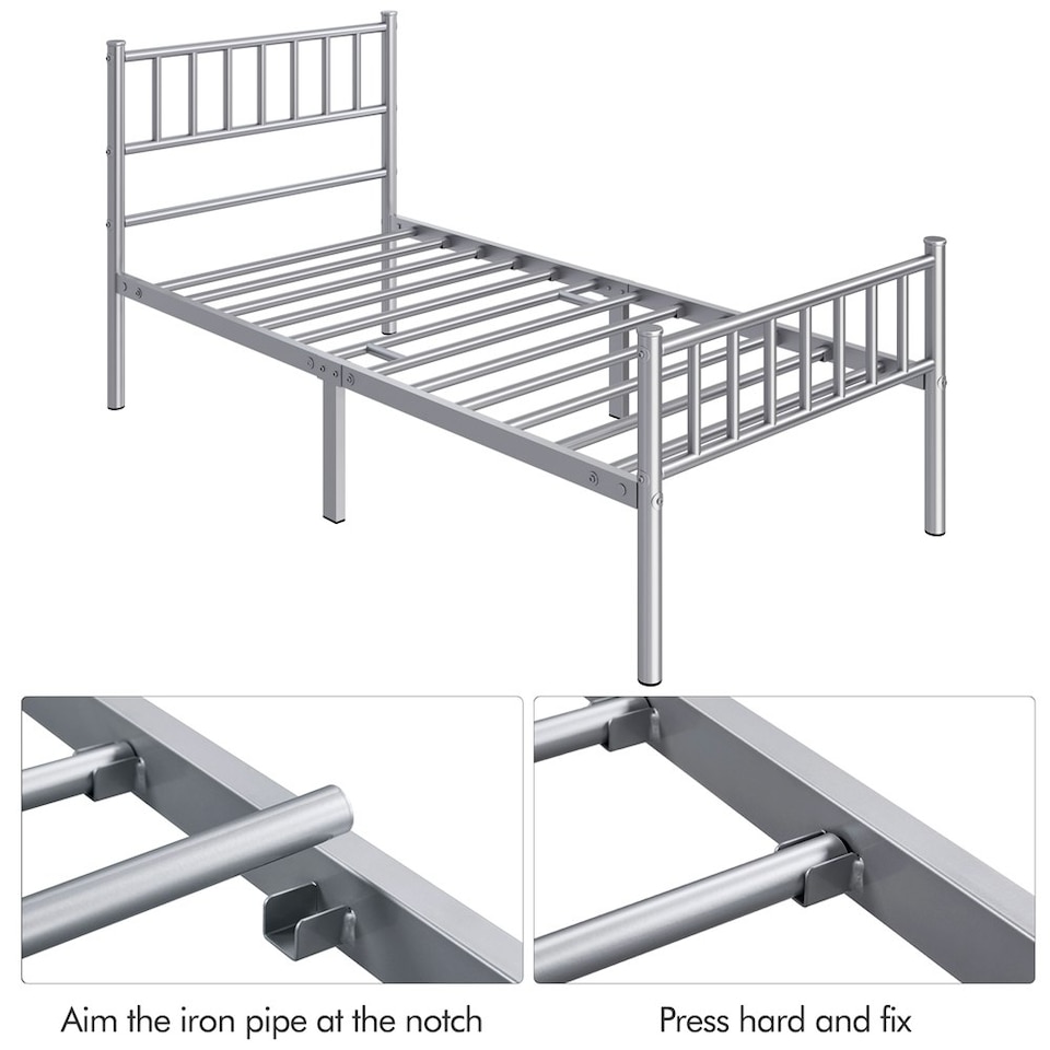 image 1 of Yaheetech 3ft Single Metal Bed Frame with Slatted Headboard Silver