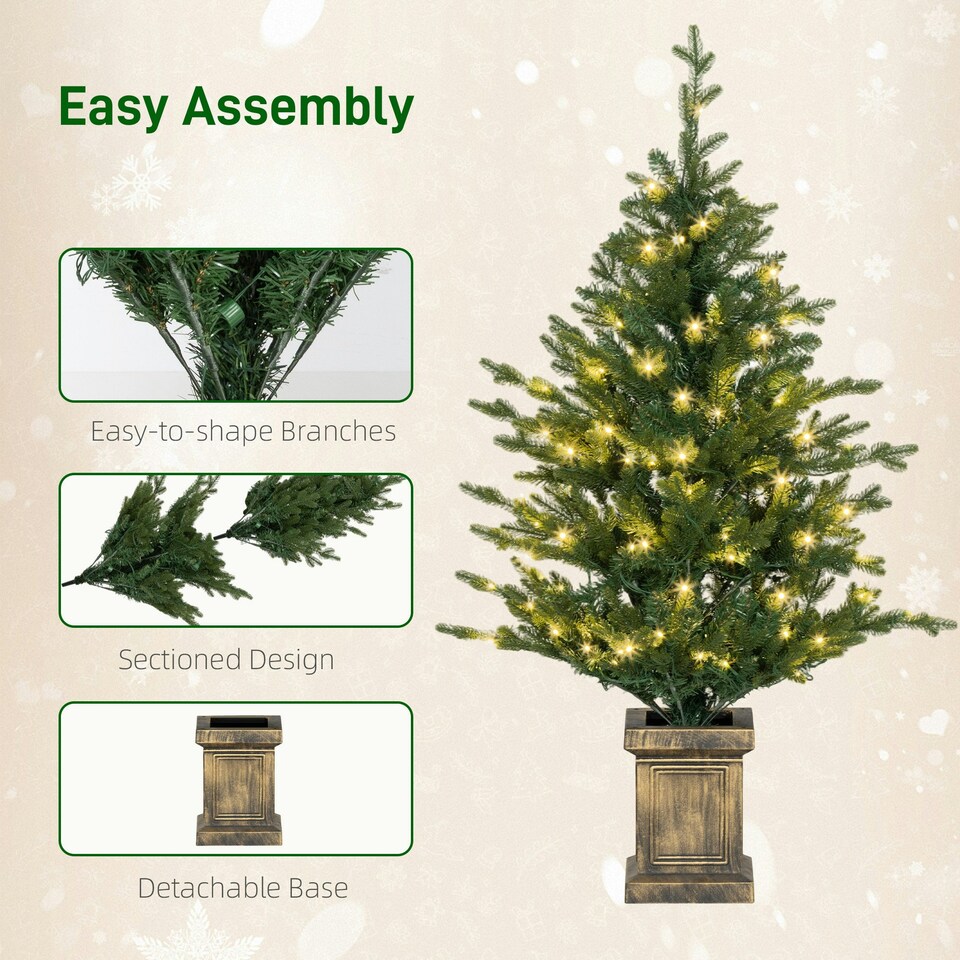 image 1 of HOMCOM 2 Pcs 4ft Artificial Christmas Tree with Lights, Pot, Realistic Tips