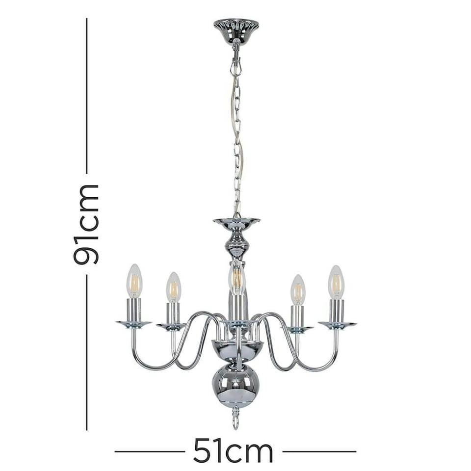 image 1 of ValueLights Traditional 5 Way Chrome Flemish Style Ceiling Light Chandelier Fitting | Chrome