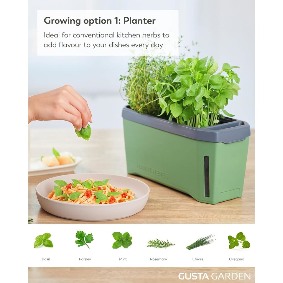 image 1 of Gusta Garden Harry Herbs 4-in-1 herb pot dark green - plant pot - self-watering system - 0.5L water reservoir & 5L soil capacity