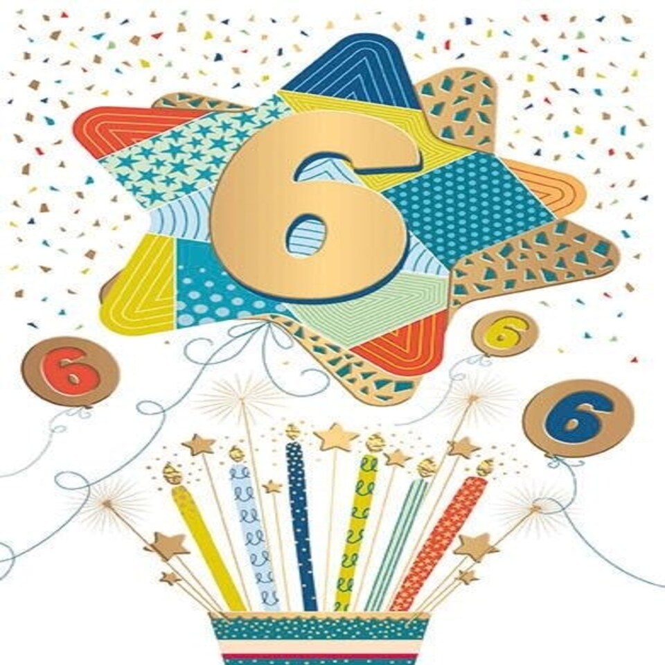 Words 'n' Wishes Traditional Age 6 Birthday Card for a Boy, Boys Birthday Card 6th Birthday, Multi-Coloured 21.7 x 14.4 cms