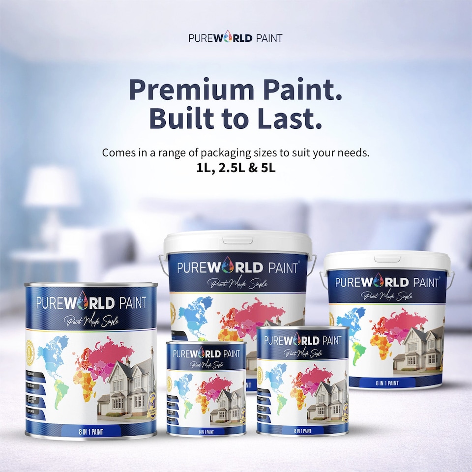 image 1 of PUREWORLD All-in-One Paint & Primer - Multi-Surface Interior & Exterior, Walls & Wood - Pure White - 1L - Matt