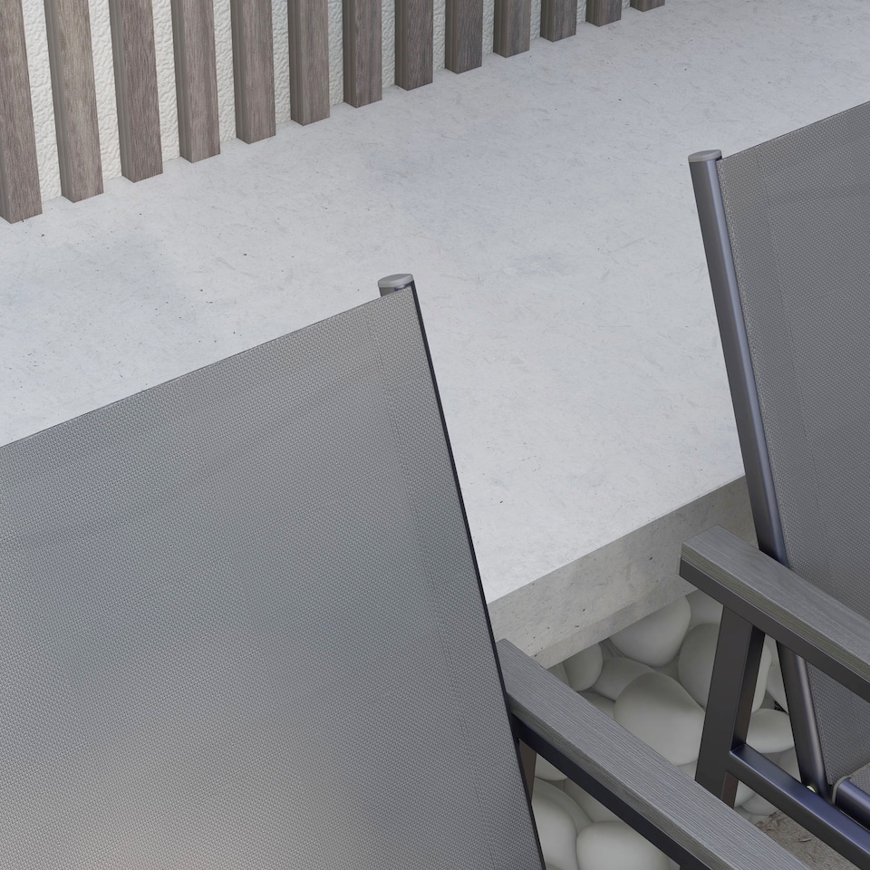 image 1 of Outsunny 7 Pieces Garden Dining Set with Glass Top Dining Table, Outdoor Patio Table and 6 Armchairs with Texteline Fabric Seats and Backrest, Wood-plastic Composite Armrests Top, Grey