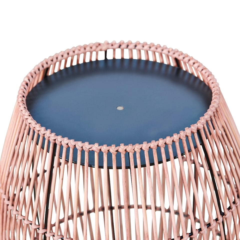 image 1 of Teamson Bamboo Outdoor Side Table with Iron Frame, Round Boho Accent Table