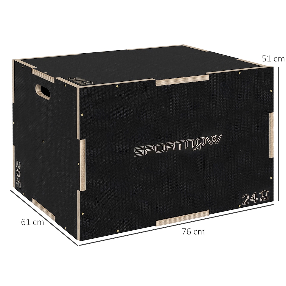 image 1 of SPORTNOW 3-in-1 Wooden Plyo Box, Anti-Slip Plyometric Jump Platform, Step Up Exercise Box with Handle Openings for Home Gym, Workout Training, 51/61/76cm | Black