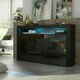 image 4 of Sideboard 155cm Black Gloss Doors Black Matt Body Free LED Glass Shelf Black