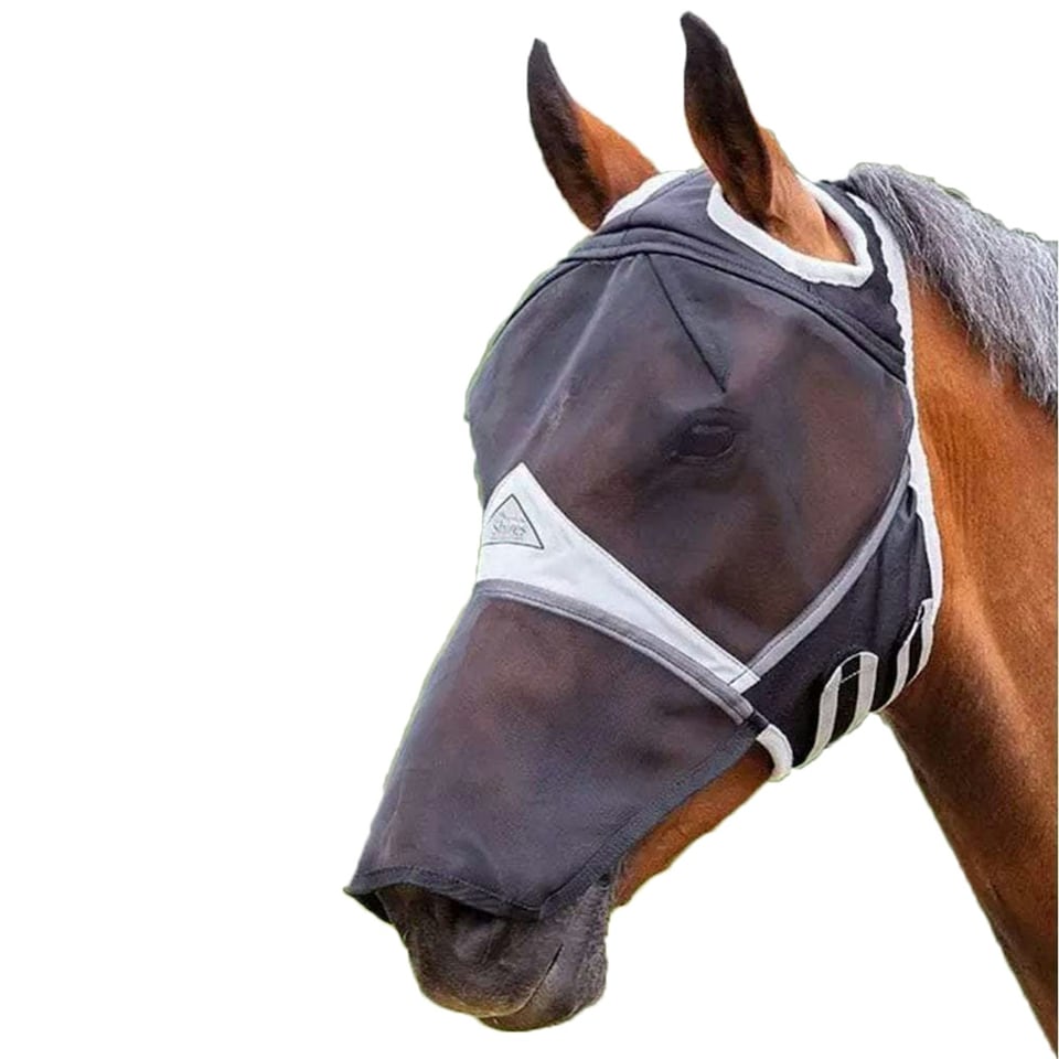image 1 of Shires Fine Mesh Ear Holes Horse Fly Mask With Nose - Black - Full