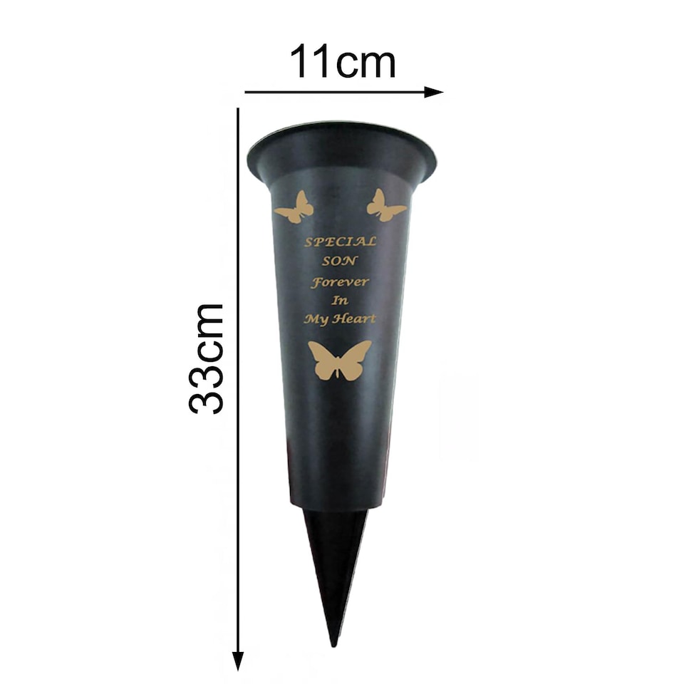 image 1 of Son Plastic Spike Memorial Graveside Flower Vase With Butterfly Decoration