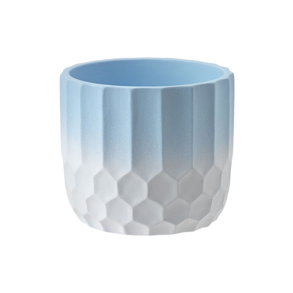 image 1 of Ceramic Geometric Ombre Blue and White Indoor Plant Pot