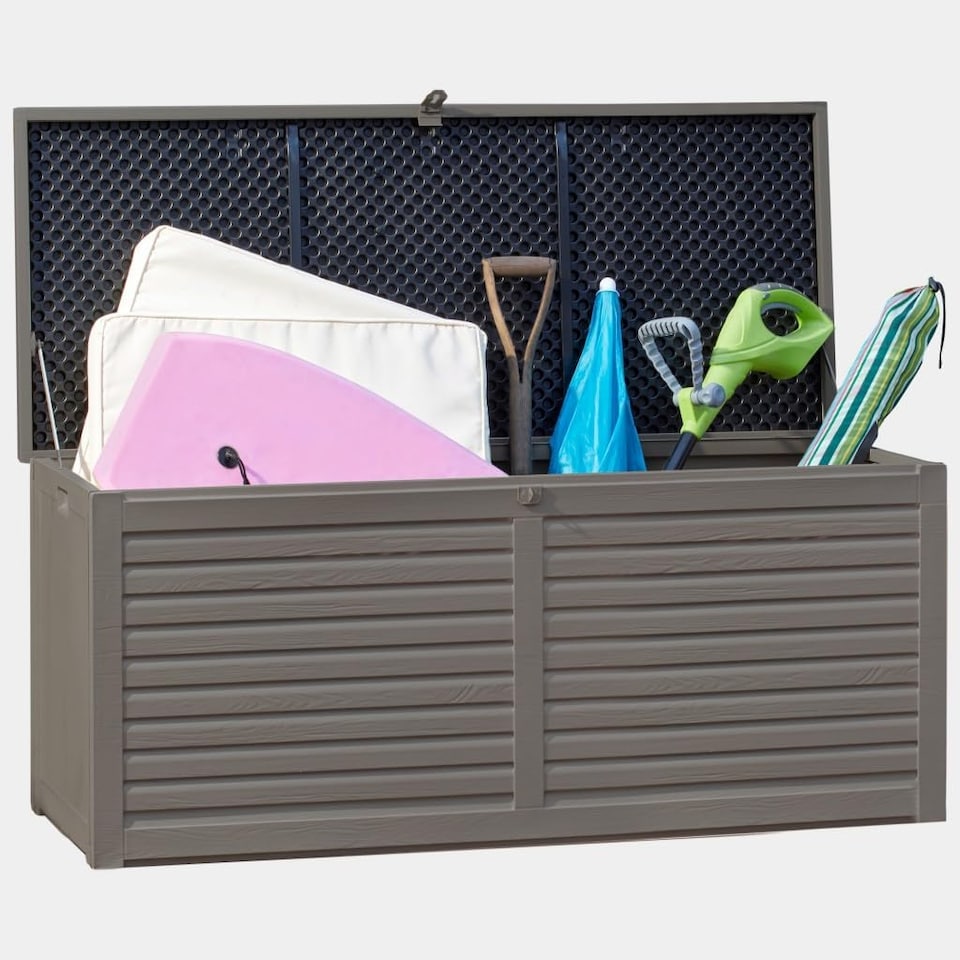 image 1 of Garden Gear Grey Lockable Storage Patio Box with Sit-on Lid Weatherproof 490 Litre Box