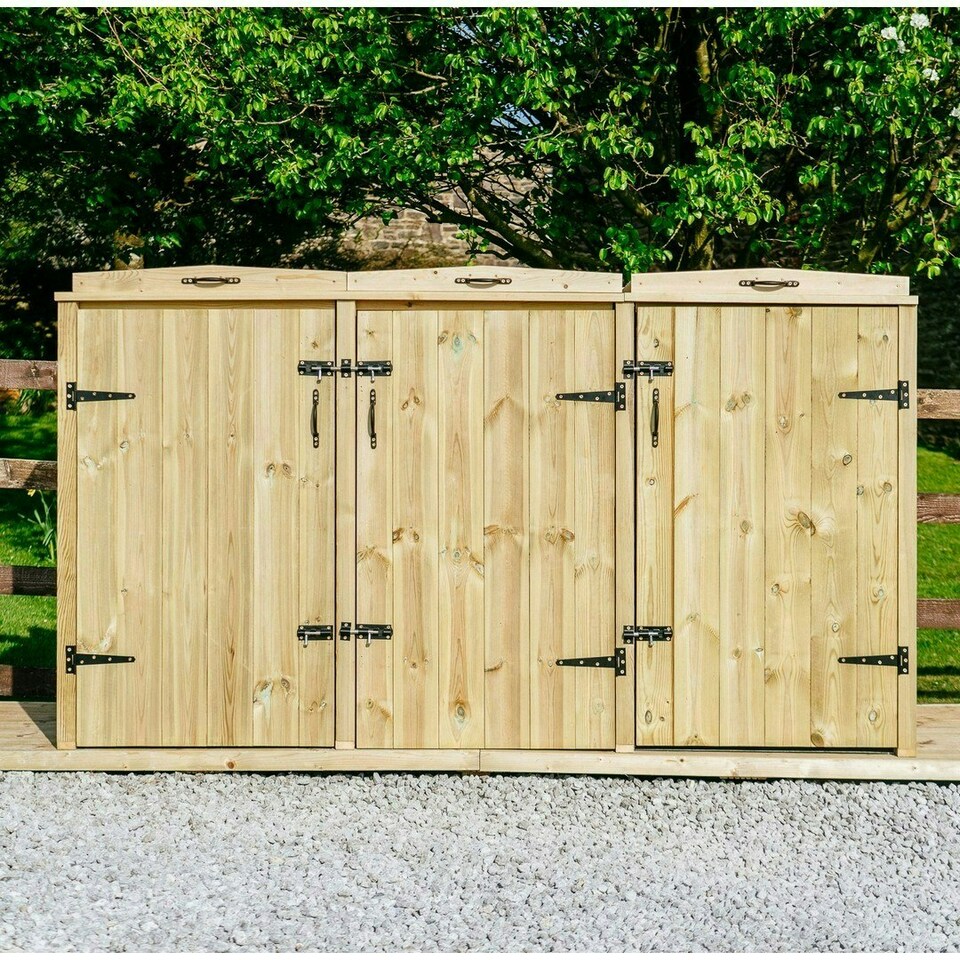 image 1 of Chatburn Triple Wheelie Bin Store - Timber - L97 x W214.2 x H125 cm - Fits 3 x 360L Wheelie Bins Brown