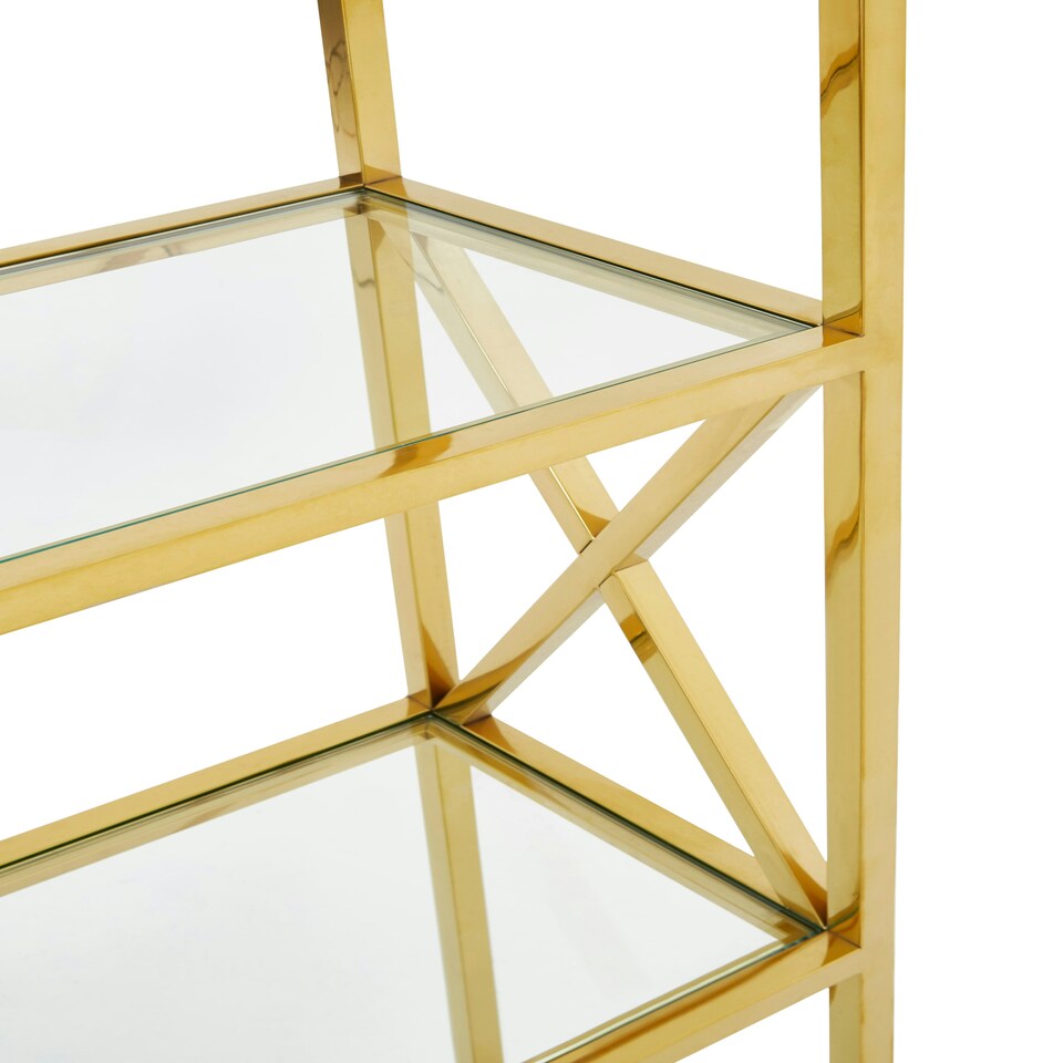 image 1 of Interiors by Premier Contemporary Gold Finish Cross Design Bookshelf, Sturdy Book Storage Shelf, Ample Storage Slimline Bookshelf Gold