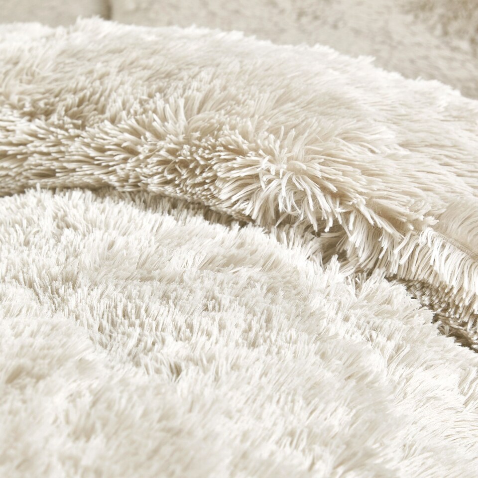 image 1 of Cuddly Deep Pile Faux Fur Duvet Cover Set | Cream