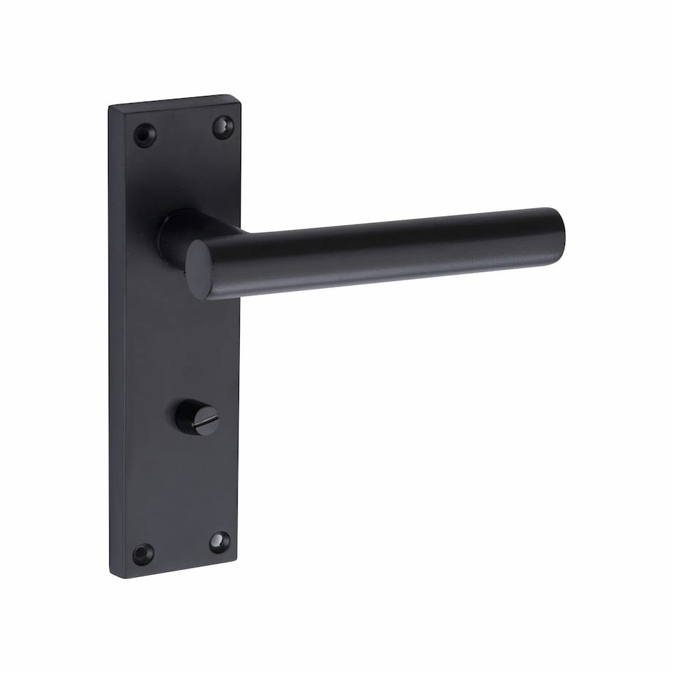 image 1 of Golden Grace T-Bar Bathroom Door Handles Set on Lever Backplate in Matt Black Finish Complete with Latch, Lock and 1 Pair of 3" Ball Bearing Hinges Black