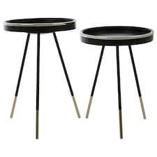 Interiors by Premier Modern Monochrome Set of 2 Side Tables, Round Wooden Tables with Raised Edges, Sleek Black Tables