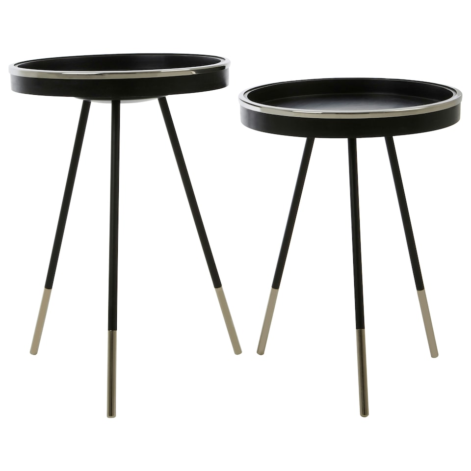 image 1 of Interiors by Premier Modern Monochrome Set of 2 Side Tables, Round Wooden Tables with Raised Edges, Sleek Black Tables
