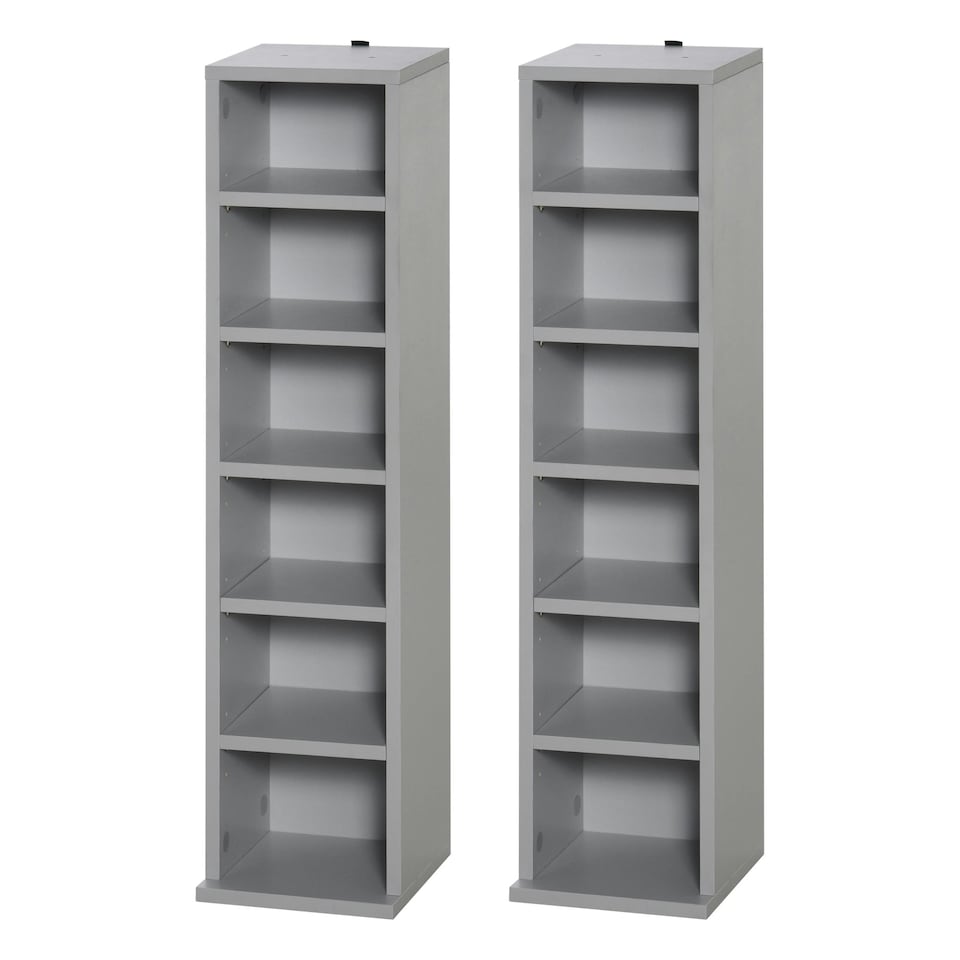 image 1 of HOMCOM Set of 2 CD Storage Units with Adjustable Shelves Grey