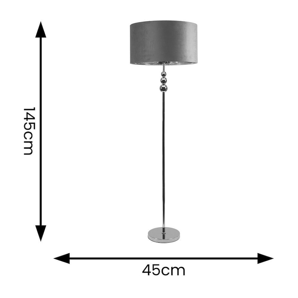 image 1 of ValueLights Marissa Chrome Stacked Ball Floor Lamp with Grey Velvet with Chrome Inner Lamp Shade