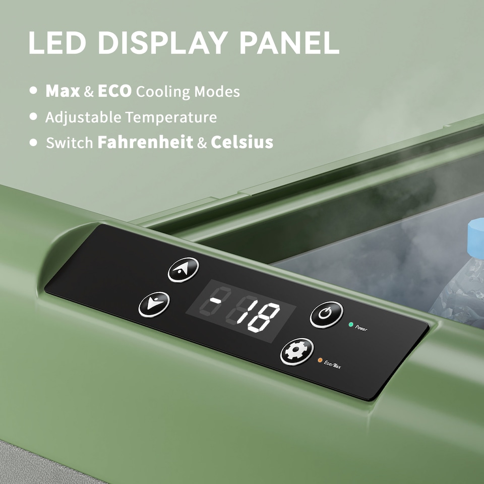 image 1 of Outsunny 40L Car Refrigerator, Portable Compressor Car Fridge Freezer, Electric Cooler Box with 12/24V DC and 110-240V AC for Camping, Driving, Picnic, Down to -20℃, Light Green and Grey | Green