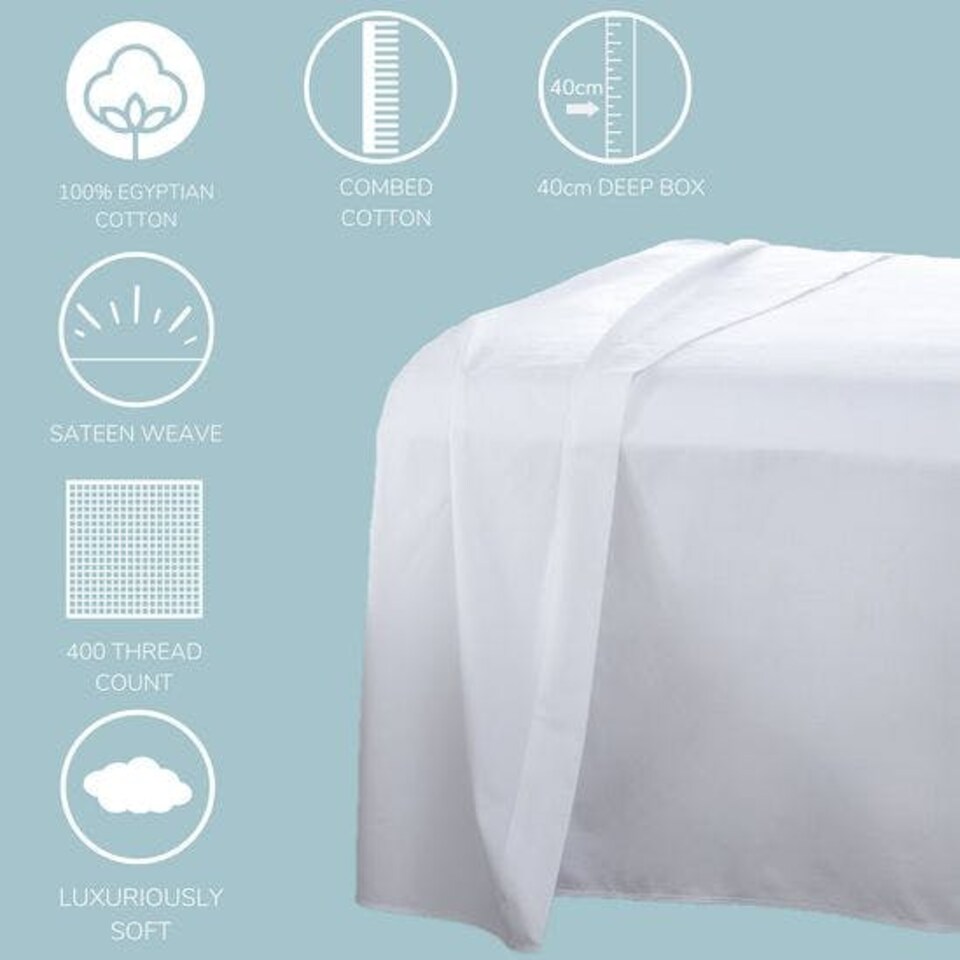 image 1 of Egyptian Cotton 400TC Fitted Sheet Extra Deep 16 Inch and Pillowcase Pair White | White | White | Double | 1