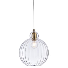 Victory 1 Light Globe Ceiling Pendant Antique Brass, Clear Glass, E27