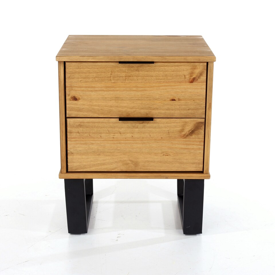 image 1 of Texas 2 Drawer Bedside Cabinet - Industrial Style with Real Wood and Metal Legs | Brown | Antique Waxed Pine | One Size | 1