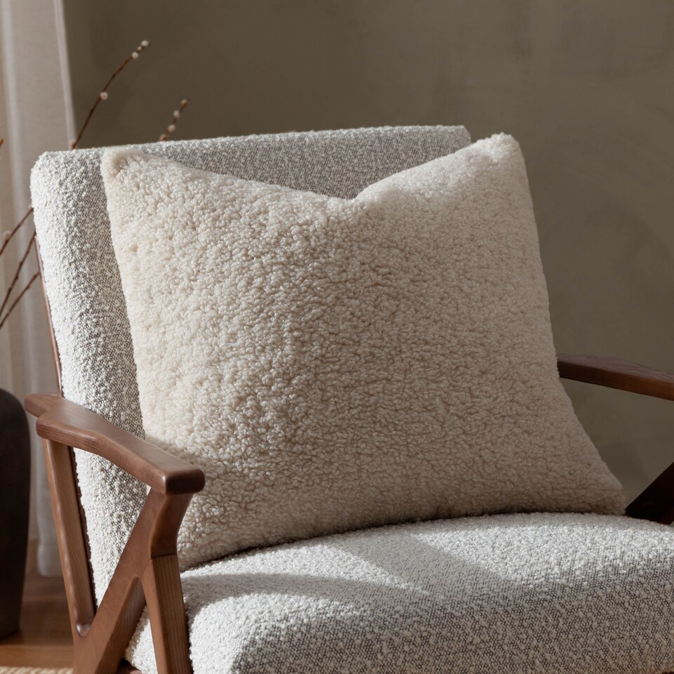 image 1 of Yard Olann Faux Shearling Cushion, Natural, 55 x 55cm