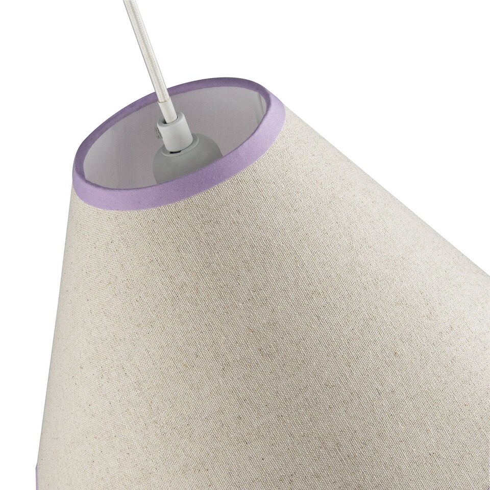 image 1 of Scallop Edge Natural Textured Linen Coolie Lamp Shade with Lilac Trims | Purple | Lilac | 1