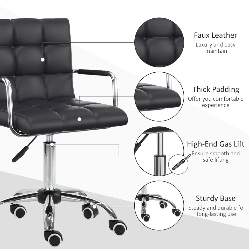 image 1 of Vinsetto Mid Back Home Office Chair Swivel Computer Chair with Armrests, Black