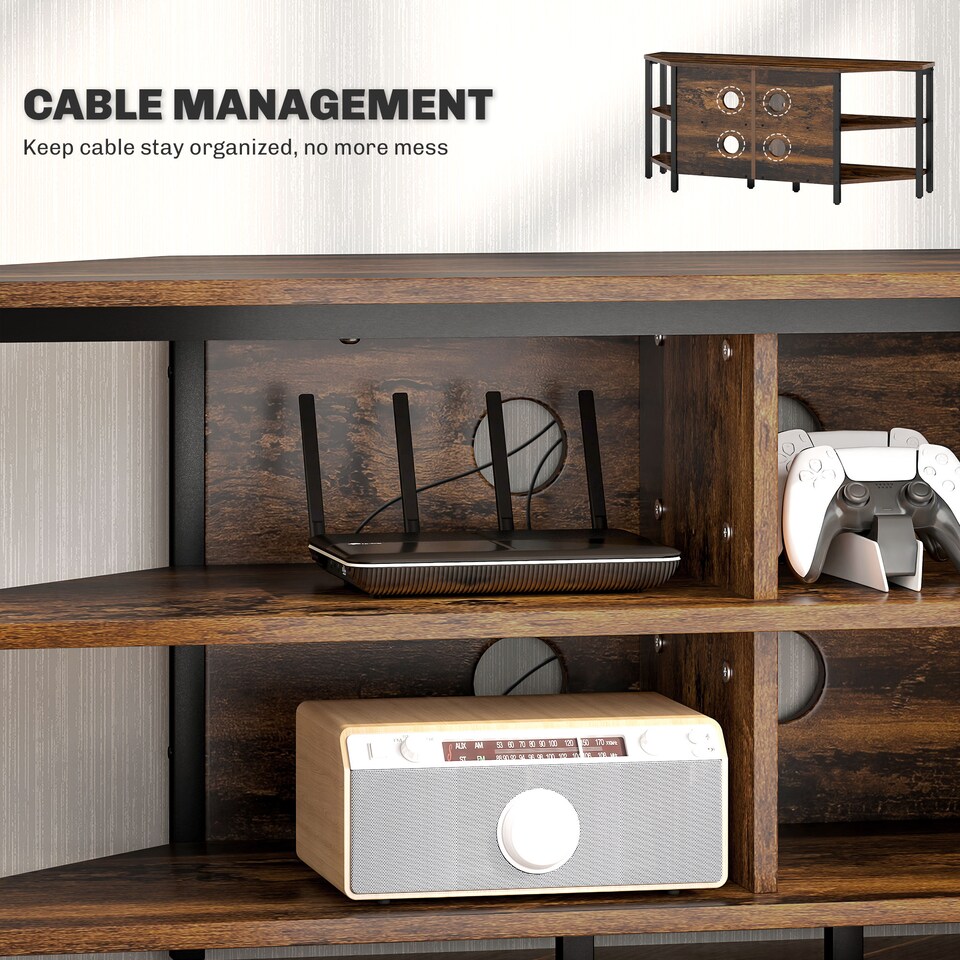 image 1 of HOMCOM Corner TV Stand Cabinet, TV Unit for TVs up to 50 , TV Cabinet with Storage Shelves and Cable Holes for Living Room, Bedroom, Rustic Brown