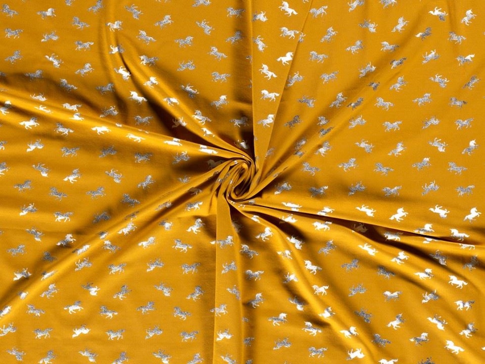 Gold Metallic Cotton Jersey Stretch Knit Fabric for Dressmaking, 155cm / 61" Wide - per metre