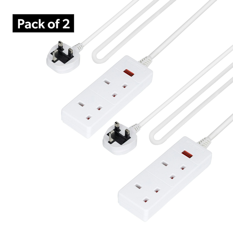 GEEPAS 2 Gang Extension Lead, 1M Cable