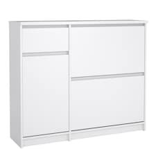Naia Shoe Cabinet with 2 Flip Down Doors 1 Door and 1 Drawer in White High Gloss