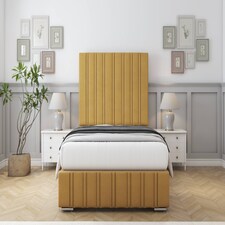 Sloomy Langston Mustard Plush Deep-Sided Bed Frame With 50" Upholstered Headboard 4'6 Double