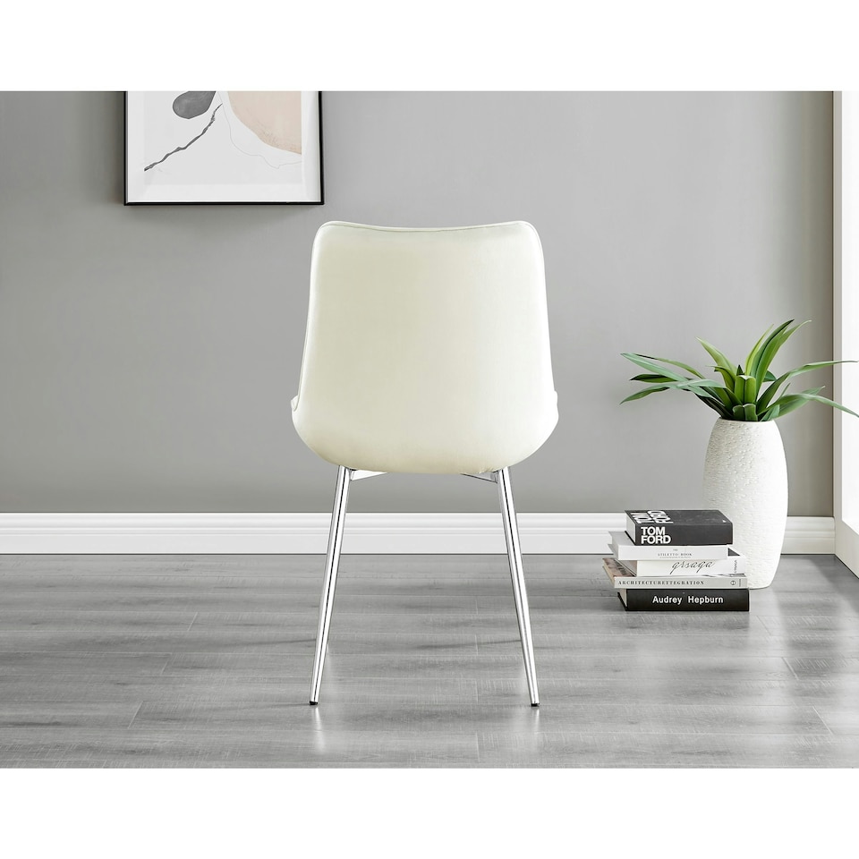 image 1 of Furniturebox 2x Pesaro Cream Velvet Silver Leg Luxury Dining Chairs